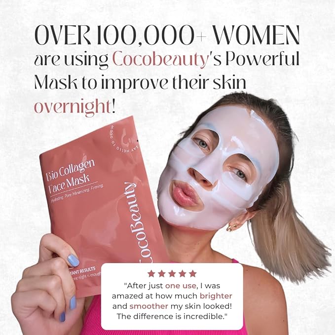 Bio Collagen Face Mask – Hydrating & Anti-Aging Korean Collagen Sheet Masks, Deep Hydration, Smooths Fine Lines, Overnight Face Mask for Radiant Skin (16 pcs)
