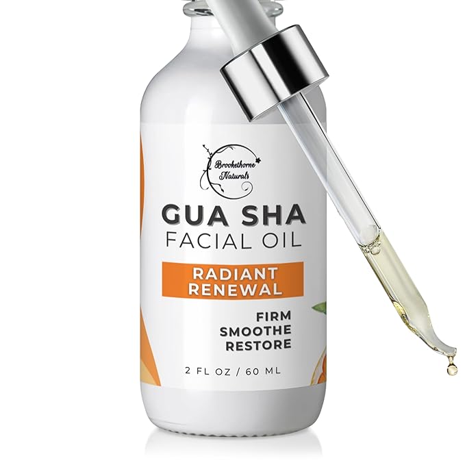 Brookethorne Naturals Gua Sha Oil for Face | Radiant Renewal Facial Oil for Gua Sha Massage & Dermaplaning | 100% Natural Hydrating Face Oil with Jojoba, Rosehip, Argan Oil & AHAs to Firm & Restore