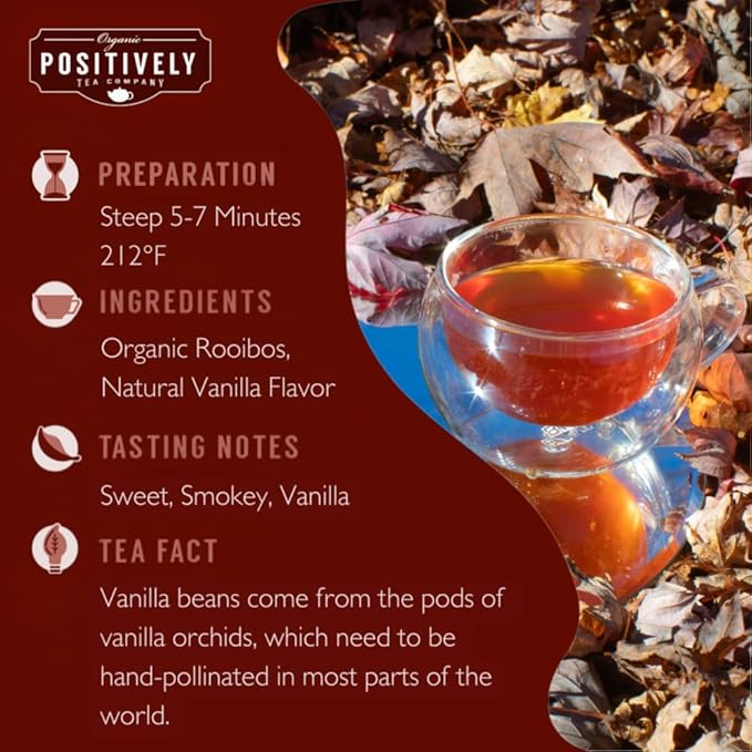 Organic Positively Tea Company, Fireside Vanilla Rooibos Tea, Loose Leaf, 16 Ounce