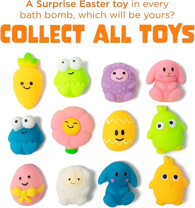 Easter Bath Bombs for Kids with Surprise Toys Inside (6 Pack) - Easter Basket Stuffers for Boys and Girls - Large Spring Bubble Bomb, Made in USA, Incredible Fragrances & Colors by Two Sisters