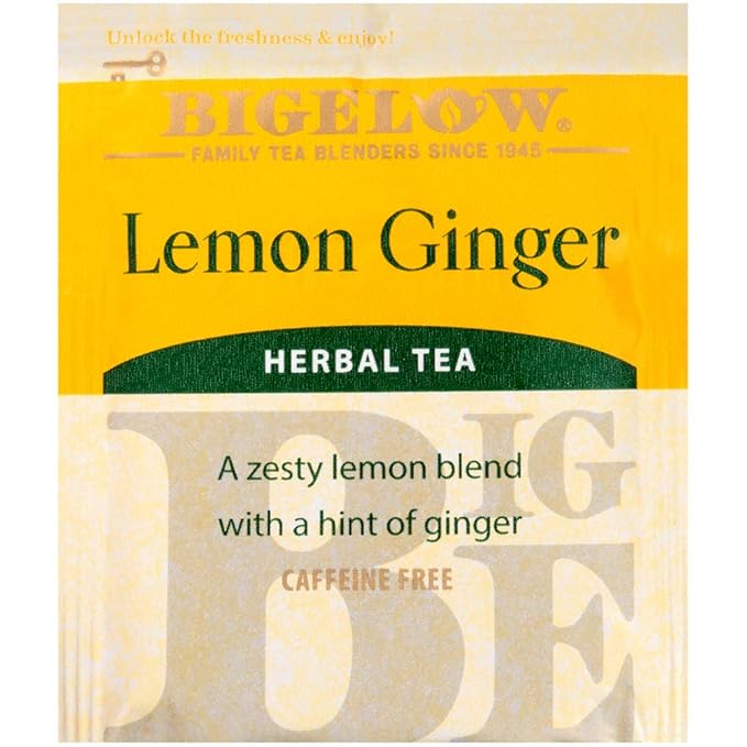 Bigelow Lemon Ginger Herbal Tea Bags 28-Count Box (Pack of 1) Lemon Ginger Tea Bags Herbal Tea All Natural Gluten Free