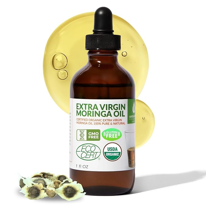 Organic Moringa Oil, Cold Pressed, Extra Virgin, 100% Pure, Food Grade (1 Fl Oz)