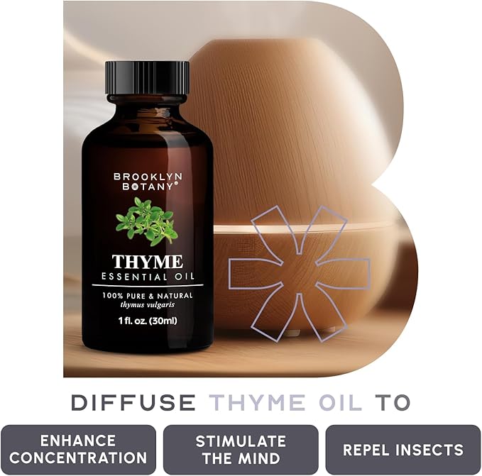 Brooklyn Botany Thyme Essential Oil – 100% Pure and Natural – Premium Grade Oil with Dropper - for Aromatherapy and Diffuser - 1 Fl Oz