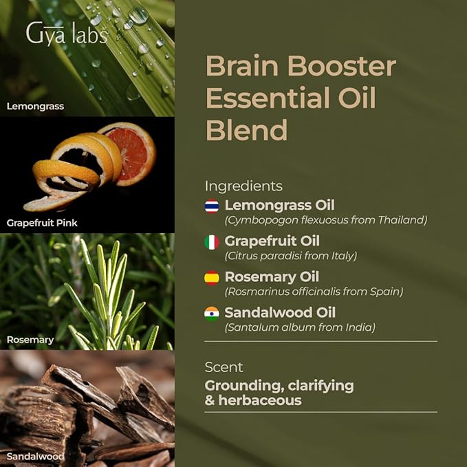 Gya Labs Brain Booster Essential Oil Blend - 100% Pure Natural, Grounding & Clarifying (0.34 Fl Oz)
