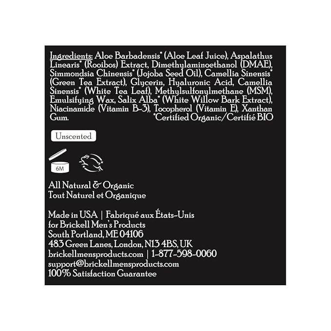 Brickell Men's Daily Essential Face Moisturizer for Men, Natural and Organic Fast-Absorbing Face Lotion with Hyaluronic Acid, Green Tea, and Jojoba, 2 Ounce, Unscented