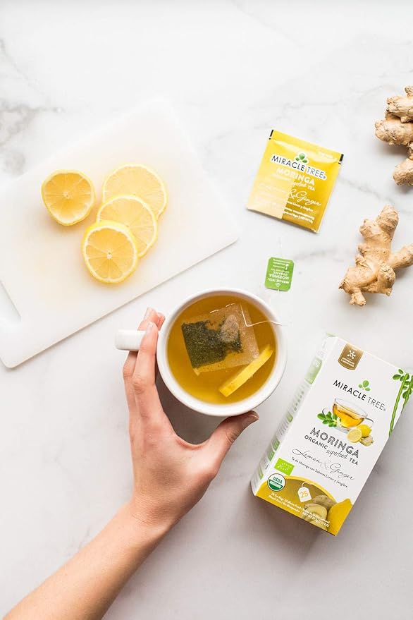 Miracle Tree - 6 Count of Organic Moringa Superfood Tea, 25 Individually Sealed Tea Bags, Lemon & Ginger (Keto, Detox, Energy/Immunity Booster, Vegan, Gluten-Free, Organic, Non-GMO, Caffeine-Free)