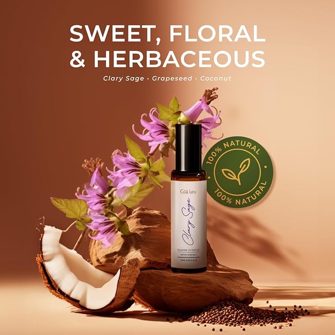 Gya Labs Clary Sage Essential Oil Roll on for Skin Nourishing, 100% Pure Natural Aromatherapy Oil Roller, Soothing & Balancing, Travel Size (0.34 Fl Oz)