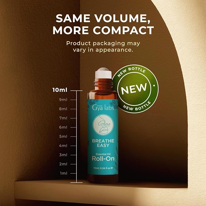 Gya Labs Breathe Essential Oil Roll on - 100% Pure Natural Cooling Peppermint, Eucalyptus & Tea Tree Blend, Aromatherapy Oil Roller, Travel Size (0.34 Fl Oz)