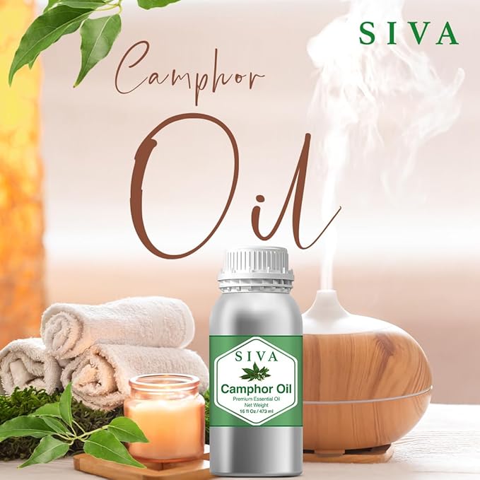 Siva Camphor Essential Oil - 16 Fl Oz – Natural Camphor Oil - for Diffuser, Face, Skin Care, Aromatherapy, Hair Care, Scalp and Body Massage