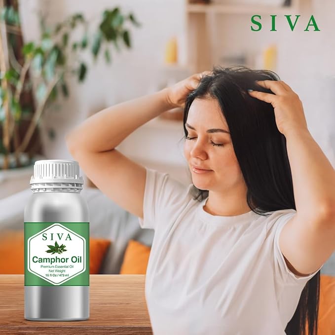 Siva Camphor Essential Oil - 16 Fl Oz – Natural Camphor Oil - for Diffuser, Face, Skin Care, Aromatherapy, Hair Care, Scalp and Body Massage