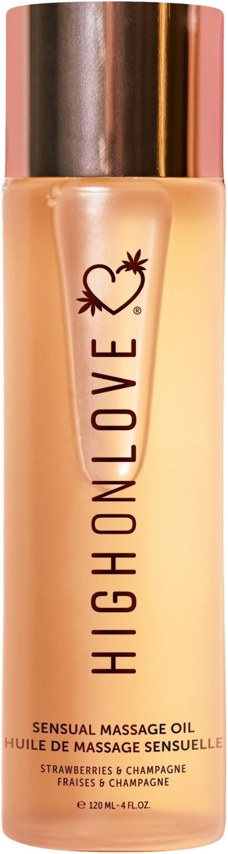 HIGHONLOVE Natural Body Oil with Hemp Seed, Grape Seed, & Vitamin E Oil - Moisturizing Body Glow with a Non-Greasy, Glowy Finish (120 ml) (Strawberries & Champagne)