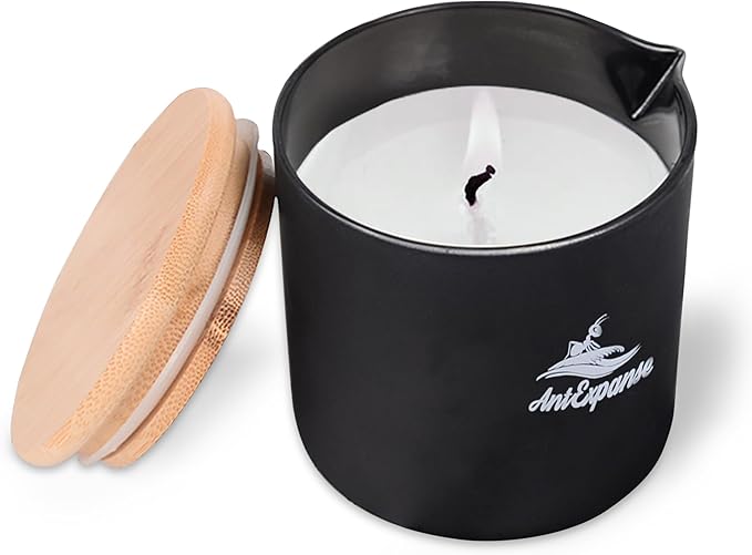 Soy Massage Oil Candle, 8.8OZ Low Temp Vanilla & Lavender Essential Oil in Frosted Black Glass, Moisturizing Body Massage Candle for Home & Spa