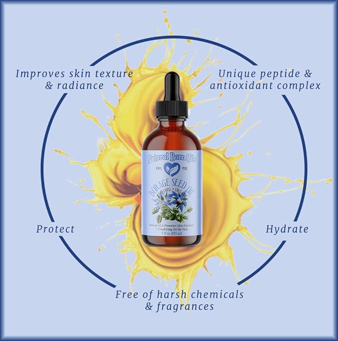 Natural Born Oils Borage Seed Oil, 1 Gallon, Organic, Cold-Pressed, High GLA, Vitamins & Minerals, Deep Skin Nourishment, Hair Vitality