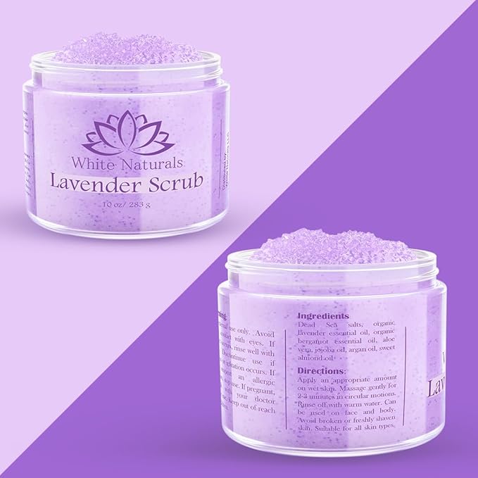 Lavender Oil Body Scrub, Organic Exfoliator for Soft Skin, Pure Exfoliate, Deep Cleanse, Natural Women Exfoliating Dead Sea Salt Face Scrub, Moisturizing Skin, Acne, Cellulite, Scars, LARGE 12oz Jar