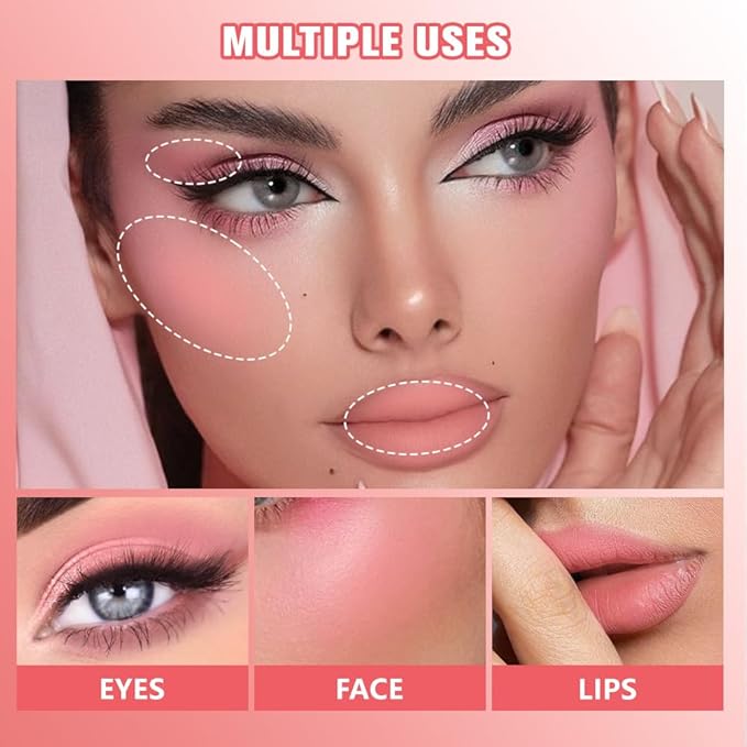 Blush for Cheeks Professional Makeup Palette, Comes with 4 Separate Powder Palette,Blendable and Fade-Resistant for Eyes,Lips & Cheeks Long-Wear Matte Finish,Color-Coral Nude Pink Red Comes with Brush