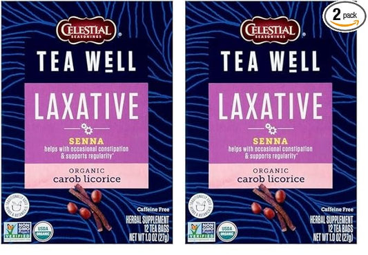 Celestial Seasonings TeaWell Herbal Tea, Laxative, Organic Carob Licorice, 12 Count (Pack of 2)