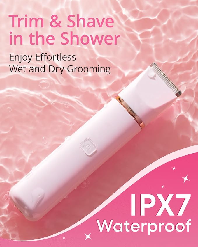 Electric Bikini Trimmer: 2 in1 Body Facial Hair Remover - Painless Pubic Hair Shaver (Pink)