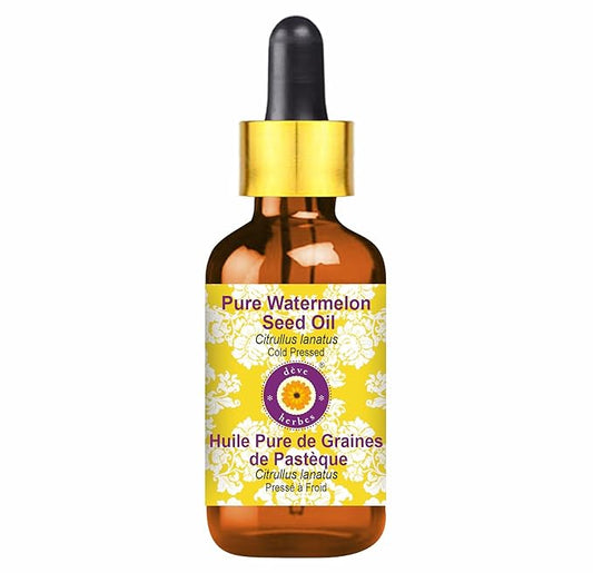 Deve Herbes Pure Watermelon Seed Oil (Citrullus lanatus) with Glass Dropper 100% Natural Therapeutic Grade Cold Pressed 10ml (0.33 oz)