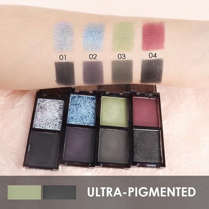 Green Black Two Color Matte Shimmer Glitter Eyeshadow,Bright High Pigment Eye Shadow Powder,Professional Long-Lasting Waterproof Makeup Palette,Blendable,Easy-To-Apply and Compact for Travel