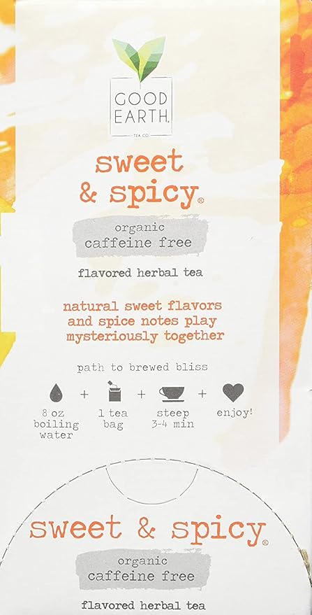 Organic Sweet & Spicy Herbal Caffeine Free Good Earth Teas 18 Tea Bag (Pack of 2)