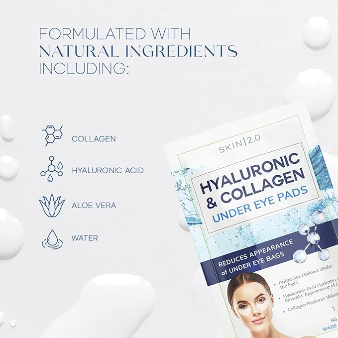 Hyaluronic Acid and Collagen Under Eye Patches - Anti-aging, Reduces Eye Bags & Wrinkles, Firming & Hydrating Eye Pads - Cruelty Free Korean Skin Care - All Skin Types - 5 Pairs