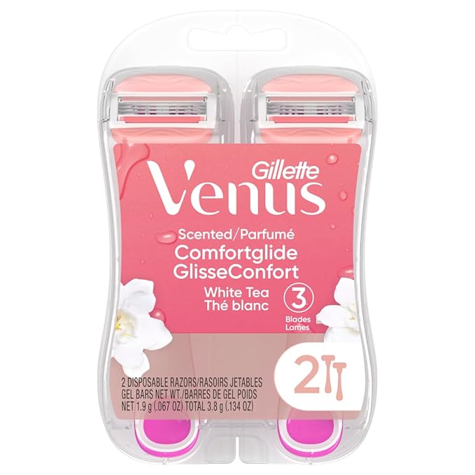 Gillette Venus ComfortGlide Disposable Razors for Women, 2 Count, White Tea Scented Moisture Bars for a Smooth Shave