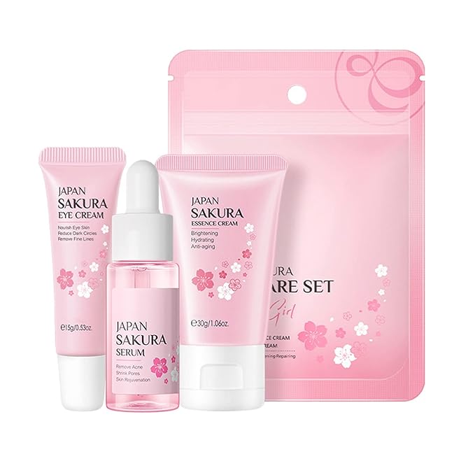 Skin Care Gift Set Serum,Skin Essentials Travel Kit 3-Step Skincare Routine - Serum,Eye Serum,Essence Cream,Facial Care Kit for Pores,Exfoliate Skin Care for Teenage Girls Her (SetE)