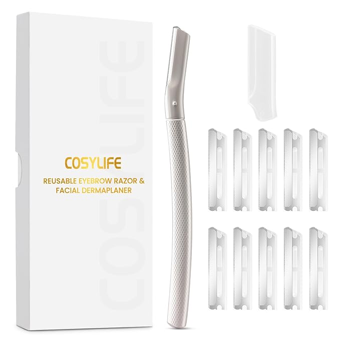 Eyebrow Razor Dermaplaning Tool with 10 Blade Refills Exfoliating Face Razors for Women Facial Razor for Peach Fuzz and Eyebrow Hair Removal