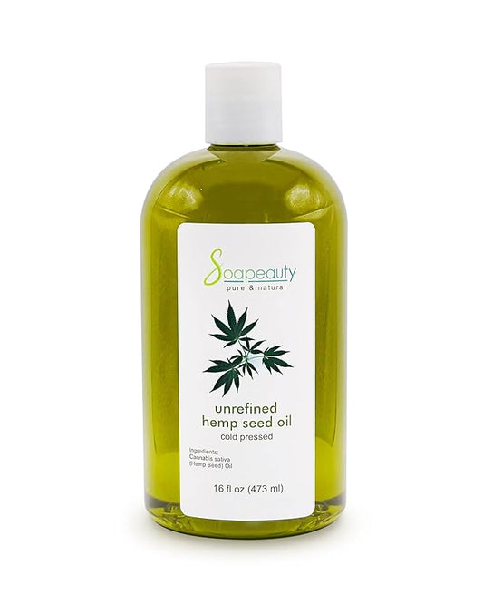 Soapeauty Hemp Seed Oil Unrefined Cold Pressed | Massage & Body Oil | for Skin, Face, Hair, and Soap Making | Carrier for Essential Oils | Rich in Omega Fatty Acids – 16 Fl Oz