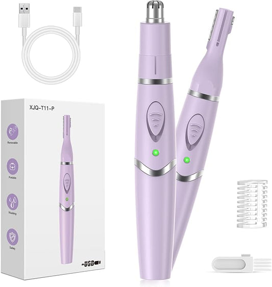 Ear and Nose Hair Trimmer for Women, 2025 Professional Painless 2 in 1 USB Rechargeable Eyebrow & Facial Hair Trimmer, Precision Tool with Powerful Motor and Dual-Edge Blades, IPX7 Waterproof