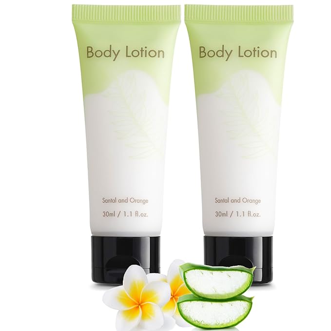 Leak-Proof Travel Size Body Lotion 1.1 Fl.oz/ 30 ml Each 200PCS Bulk Pack of Hotel Lotion Santal and Orange Scent Amenities and Toiletries for Hospitality