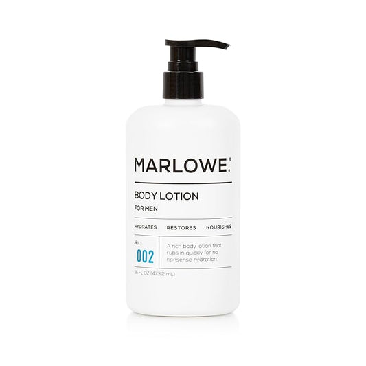 No. 002 Moisturizing Body Lotion 16 oz, Daily Dry Skin Lotion for Men, Made with Hydrating Natural Aloe Vera, Vegan, Oil Free, Light Fresh Tonka Scent