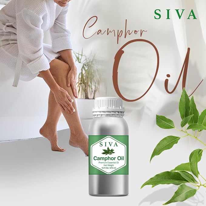 Siva Camphor Essential Oil - 16 Fl Oz – Natural Camphor Oil - for Diffuser, Face, Skin Care, Aromatherapy, Hair Care, Scalp and Body Massage