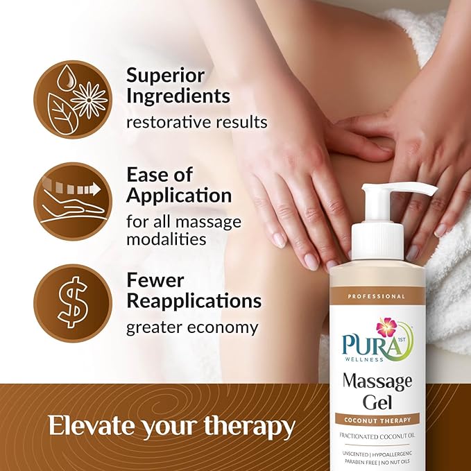 Coconut Therapy Massage Gel, Pura Wellness Massage Gel, Professional Deep Tissue Therapy, Coconut Massage, Massage Gel for Physical Therapy, Unscented Gel for Physical Therapy Recovery 8oz