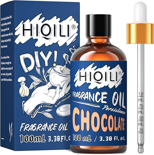 HIQILI Chocolate Essential Oil 100ml - Gourmand Fragrance Oil for Diffusers, Large Rooms, Sweet Perfume for DIY Candle Making, Soap Making, Chocolate Scented Oil for Winter 3.38 Fl Oz