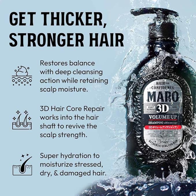 3D Volume Up Shampoo - Achieve 150% More Volume, Improve Scalp, Repair & Strengthen - DHT Blocker for Men, Mens Hair Growth Products, Volumizing Shampoo for Thinning Hair, Gifts For Men