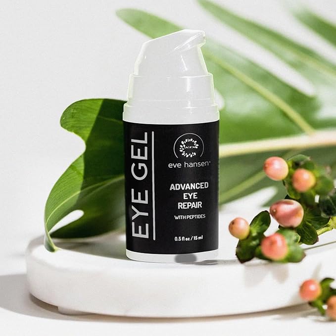 Eve Hansen Anti-Aging Eye Gel with Peptides | Under-Eye Cream With Plant Stem Cells, Hyaluronic Acid, Vitamin E | Cruelty-Free, Vegan, Made in USA .5 oz
