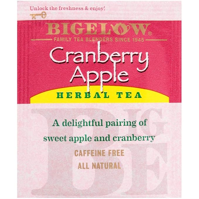 Bigelow Cranberry Apple Herbal Tea Bags 28-Count Box (Pack of 3) Cranberry Apple Hibiscus Flavored Herbal Tea Bags All Natural Non-GMO