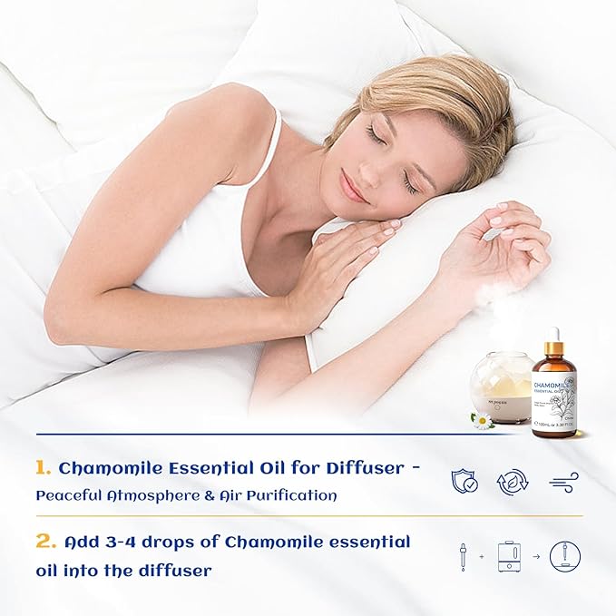 HIQILI 100ML Chamomile Essential Oil, Pure & Natural Chamomile Oil for Diffueser, Skin, Soap, Shampoo - 3.38 Fl Oz