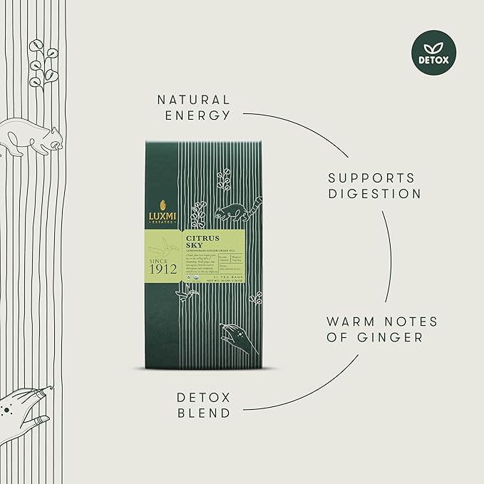Luxmi Estates Citrus Sky Green Tea 25 Tea Bags (50g) Pack | Certified Organic Darjeeling Green Tea