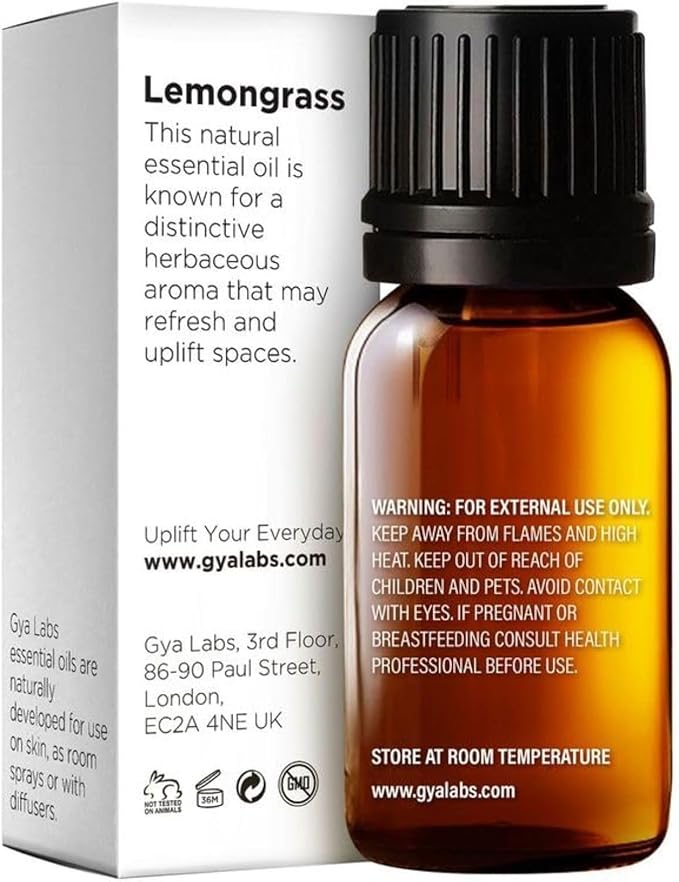 Gya Labs Lemongrass Essential Oil for Diffuser - 0.34 Fl Oz - 100% Pure Natural Lemongrass Oil for Hair, Skin, Herbaceous, Candle Making - Earthy & Zesty Scent
