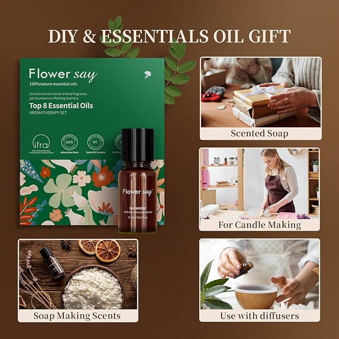Essential Oils Set – 100% Pure Natural Aromatherapy Oils for Diffuser, Humidifier, Massage – 8 Pack Gift Set with Lavender, Peppermint, Tea Tree, Eucalyptus & More