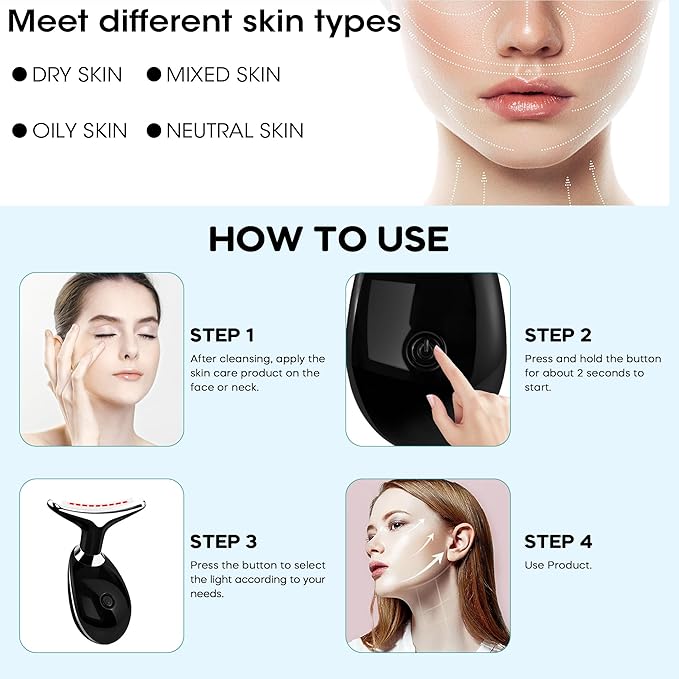 Red Light Therapy for Face, 7 Color LED Facial Light Therapy Wand for Skin Care at Home Blue Light Therapy Face Massager Tool for Neck (Black)