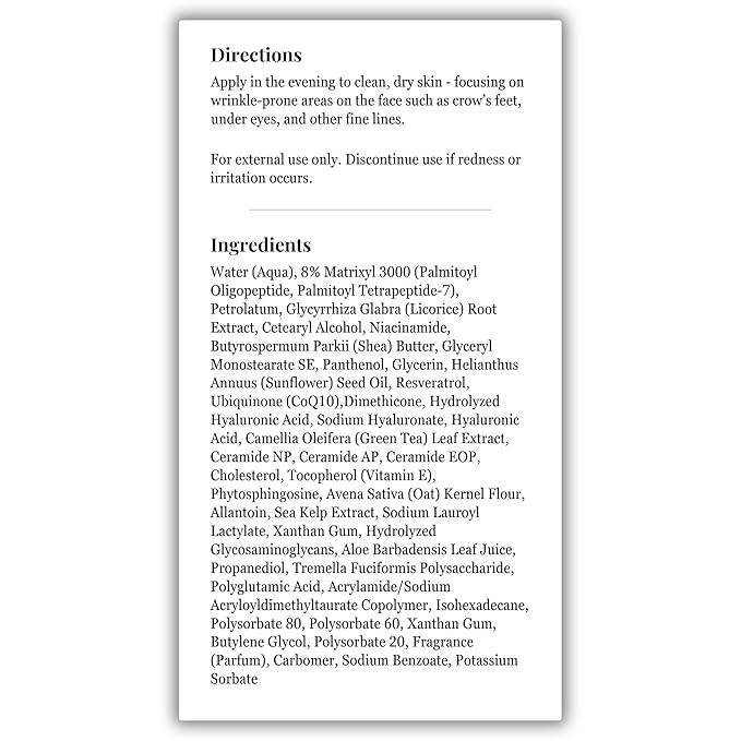 Anti-Aging Face Cream, Multi Peptide Cream, Deep Wrinkle Repair Cream, for Mature and Dry Skin, Peptide Night Cream 1.7 Fl Oz