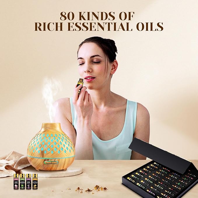 Essential Oil Set 80 Pcs-100% Natural Essential Oils Kit-Perfect for Diffuser, Humidifier, Aromatherapy, Massage,Soap, Candle Bath Bombs Making, 80 * 5ML(0.17oz)