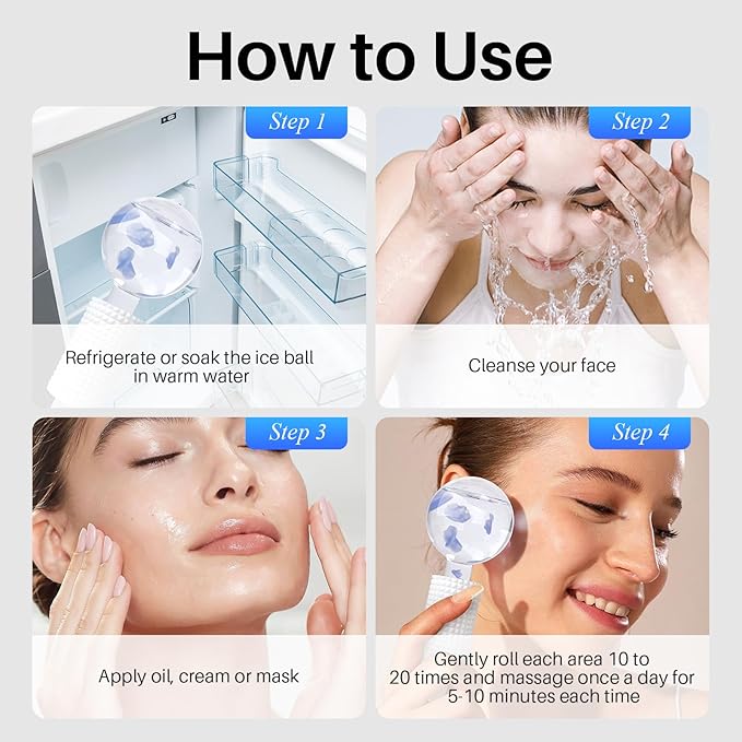 Ice Globes & Ice Roller for Face and Eyes - Facial Massage Tools for Skin Care, Reduce Wrinkles & Puffiness, Cooling Globes & Roller Ball for Glowing Skin (Blue/2PCS)