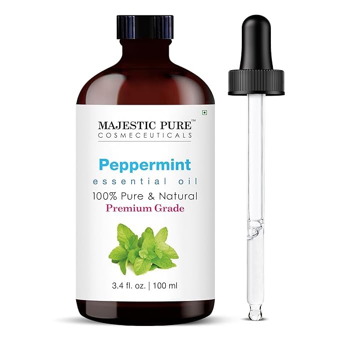 MAJESTIC PURE Peppermint Essential Oil | 100% Pure and Natural | Premium Grade Essential Oils for Hair Care, Home Diffusers, Skin, Aromatherapy, Massage and Humidifiers | 3.4 Fl Oz
