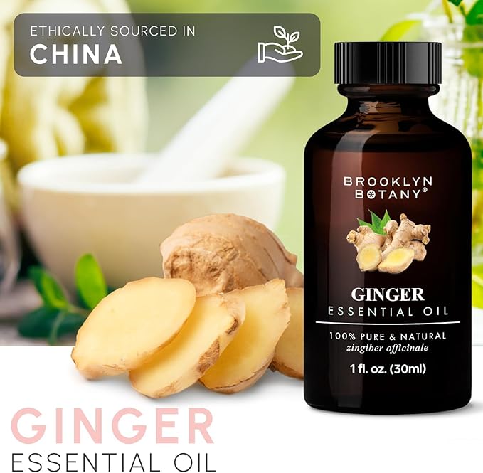 Brooklyn Botany Ginger Essential Oil – 100% Pure and Natural – Premium Grade Oil with Dropper - for Aromatherapy and Diffuser - 1 Fl Oz