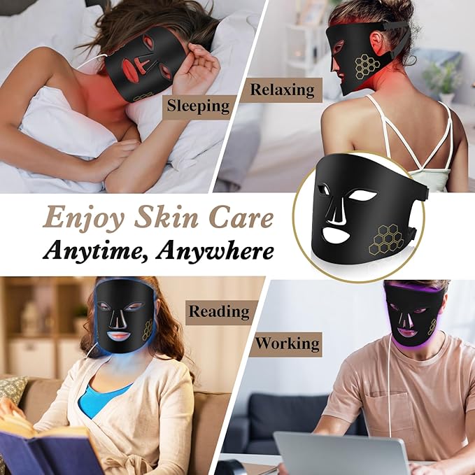 Red Light Therapy for Face, Infrared LED Face Mask Light Therapy 4 Light Waves with 850nm Near Infrared, Portable Rechargeable Red Light Therapy Mask Skincare Device for Facial Rejuvenation