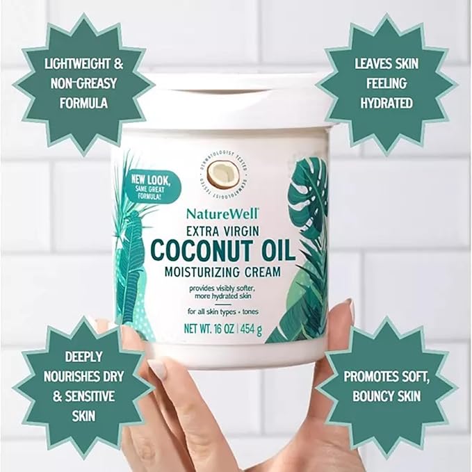 InfiniStore™ Mini Cosmetic Spatula & Gentle Exfoliating Sponge Bundle with ɴᴀᴛᴜʀᴇ ᴡᴇʟʟ Extra Virgin, Coconut Oil, Moisturizing Cream, 16oz Each - All Skin Types, For Softer & Hydrated Skin (2)